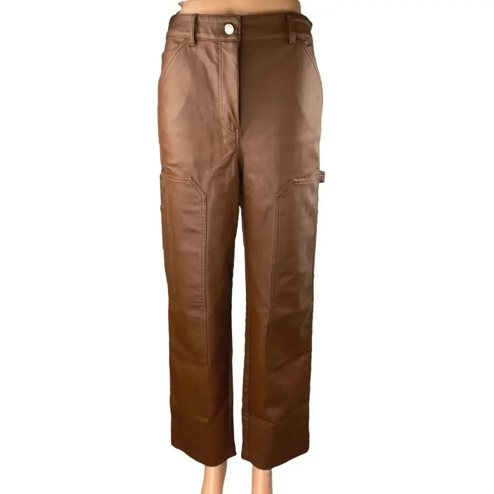 Aritzia Wilfred Free Women's Brown Faux Leather Vegan Trousers Pants Size 4